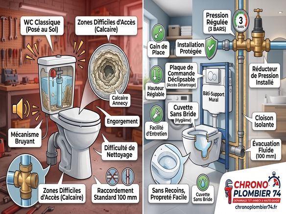 WC classique vs WC suspendu à Annecy : Avantages, pose et coût d'une rénovation 